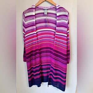 Catherine’s Quarter Sleeve Light Weight Cardigan Size 0X Pink Purple Open Knit